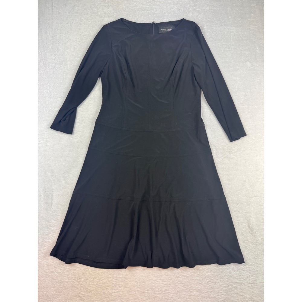 Black Label by Evan-Picone Women Black Long Sleeve Tiered Fit & Flare Dress 8